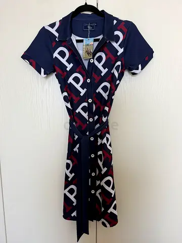 Polo Horse Navy Short-Sleeve Logo Print Shirt Dress - Medium