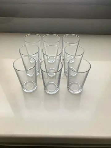 Set of 9 Clear Tall Drinking Glasses - Vintage Good Condition French brand duralex with high reputat