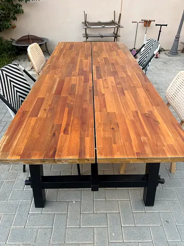 Solid Wood outdoor Dining Table with Black wood Base
