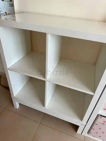 White KALLAX 4 box with metal podium