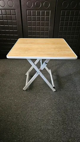 Compact Folding Side Table Combo – Wood-Top, Foldable Chair  Vintage Lamp Included