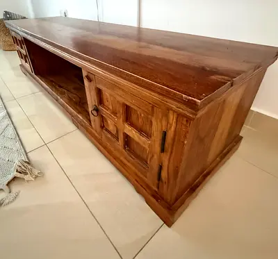 Solid Wood Low TV Cabinet / Media Unit - Rustic Finish
