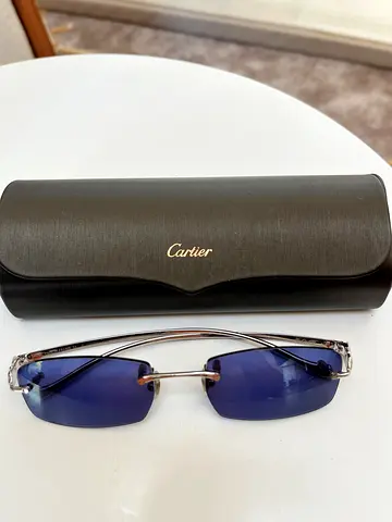 Cartier rimless blue-tinted sunglasses with case