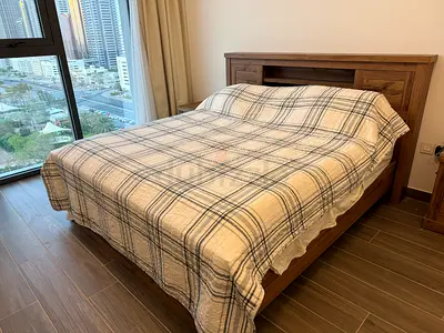 Home Centre Queen Bed Frame + 2 Nightstands – Rustic Wood