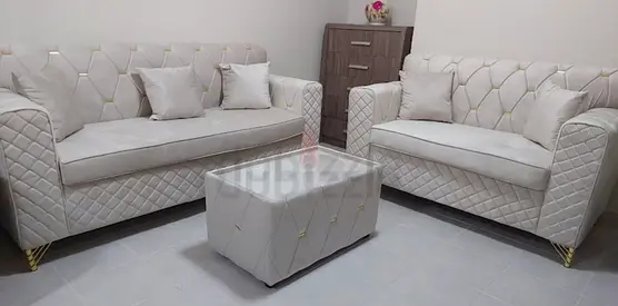 Beige Quilted 2+3 Seater Sofas without table- Excellent Condition