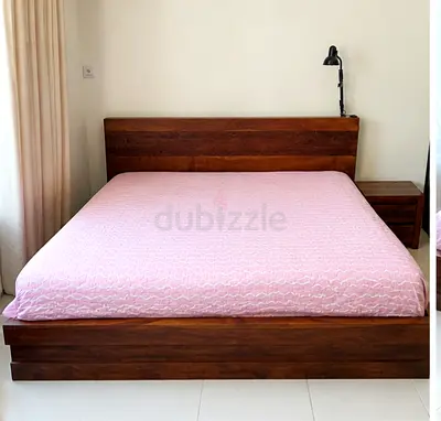 Solid Sheesham Wood Queen Bed with two Matching Nightstands