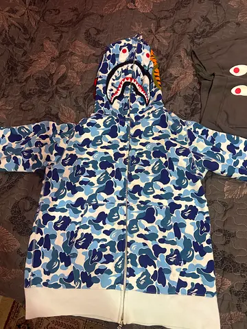 Bape Blue Camo Shark Zip-Up Hoodie.