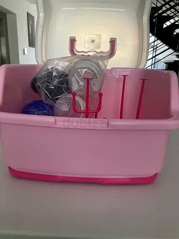 Pink Baby Bottle steamer cleaning and Drying Rack with Avent bottles
