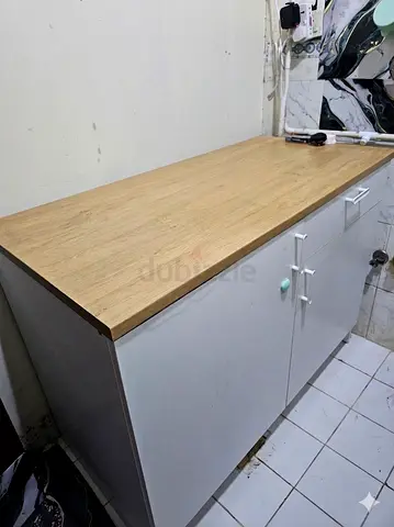 IKEA White Kitchen Base Cabinet with Wooden Countertop - Moving out sale