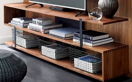 Solid Wood TV Entertainment Unit with Open Shelves