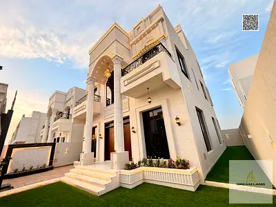 Luxury classic villa for sale in Al Bahia, Ajman. 3 floors, freehold ownership, cash or bank financing included, registration fees included.