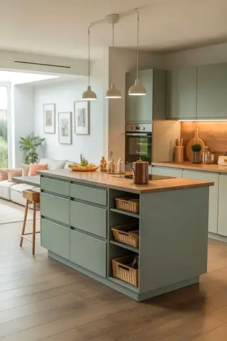 Modern Kitchen Island with Storage and Wooden Top