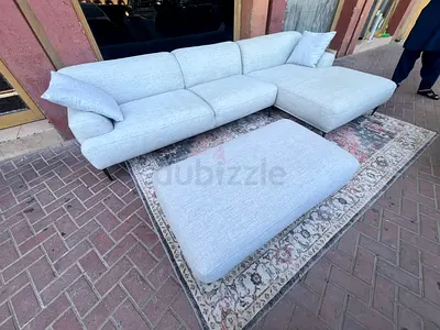 The  Loom Collection L shape sofa beLight Grey L-Shaped Sofa with Ottoman - 4-Seater, Good Condition
