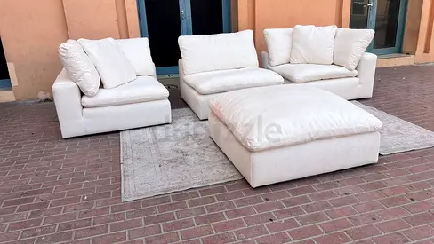 Marina home feather filled Sofa Light cream modular sofa set with ottoman - good condition