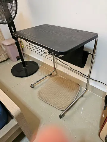 Compact Black Rolling Side Table with Storage