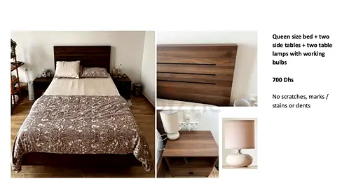 Queen Bed + Side Tables + Lamps