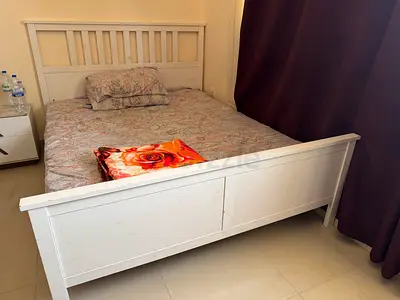 White Wooden Double Bed Frame - Simple Design, Good Condition