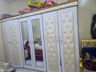 Large 6-Door White Wardrobe with Mirrored Doors and Upholstered Panels