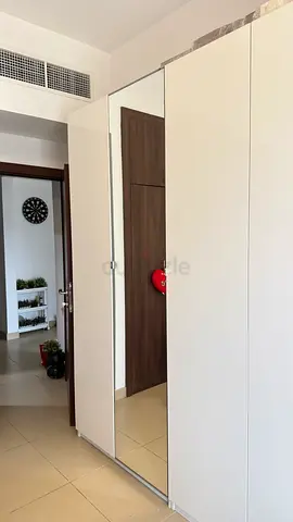 White High-Gloss 7-Door Wardrobe with Mirrored Panels - Good Condition