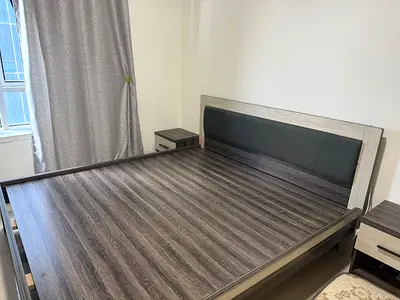 King Size Wooden Bed Frame with Matching Nightstands - Grey Oak Finish