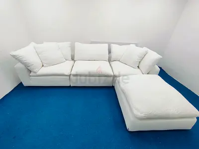 Marina Homes luscious linen cloud feather 🪶 filled modular sofa with ottoman