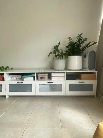 Low White TV Unit / Media Console with Drawers