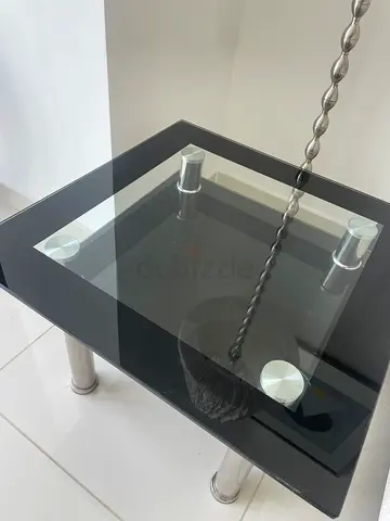 Modern Glass and Metal Coffee Table - Black Frame, Tempered Glass Top