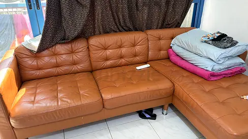 Brown Leather L-Shaped Corner Sofa - Good Condition