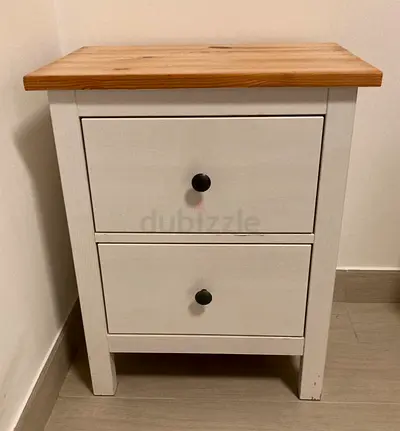 IKEA Hemnes Solid Wood Nightstand with Two Drawers - White  Natural Top