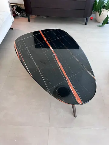 Black Marble Oval Coffee Table with Copper Veining