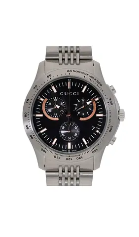 Gucci Mens Stainless Steel Chronograph Watch - Black Dial