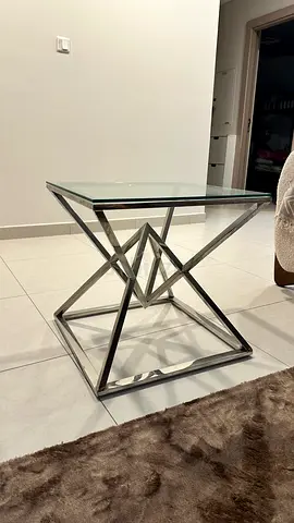 Modern Glass Top Side Table - Stainless Steel Frame