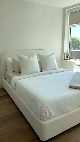 White Bouclé Upholstered Double Bed Frame with Headboard