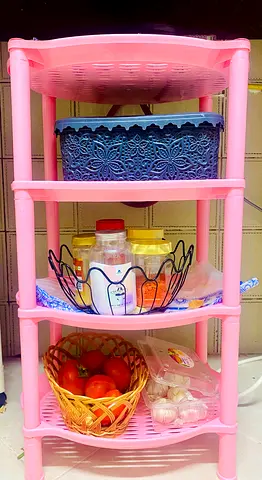 4-layers pink Plastic Kitchen Storage Rack - Fruit  Vegetable Organizer