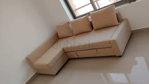 Beige L-shaped Sofa with Storage, Good Condition