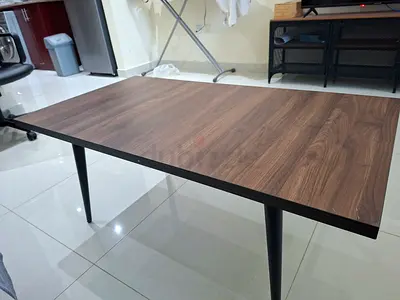 Wooden Dining/Work Table with Tapered Metal Legs - Good Condition