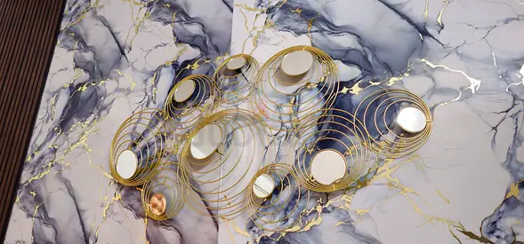 Gold Circular Metal Wall Art with Mirrors
