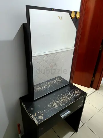 Used black dressing table with mirror and single drawer