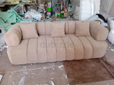 Beige 3-Seater Upholstered Sofa with Cushions