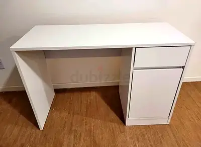 White Compact Study Desk with Drawer and Cabinet - Good Condition