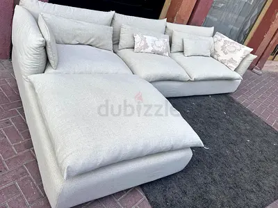 Marina home feather filled Sofa BeLight Grey L-Shaped Fabric Sofa with Chaise - Comfortable 4-Seater