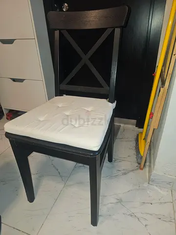Wooden Dining Chair with Padded White Seat — Two Piece