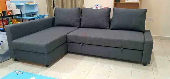 Grey L-shaped Sofa bed with Storage - Good Condition