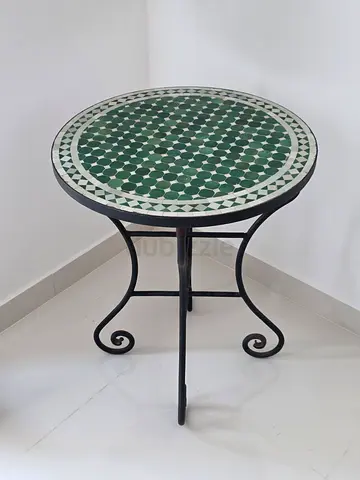 Round Moroccan Zelij Tile Table with Iron Base