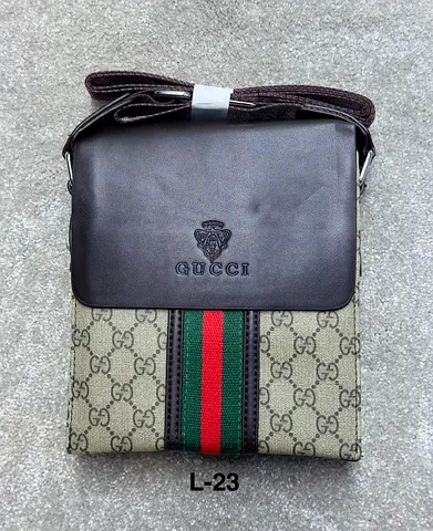 Gucci-style Crossbody Messenger Bag - Brown Canvas with Leather Flap