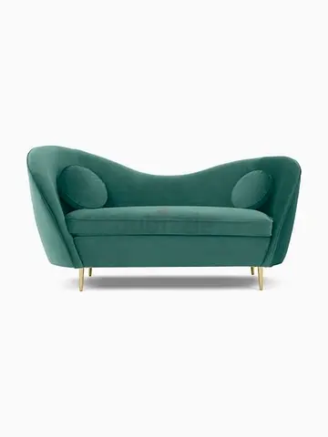 Green Velvet 2-Seater Sofa with Gold Legs