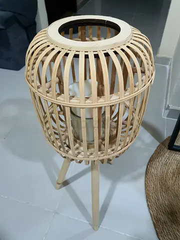 Natural Rattan Floor Lamp with Tripod Base