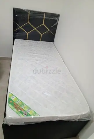 Single Bed Frame with New Mattress - Black Upholstery