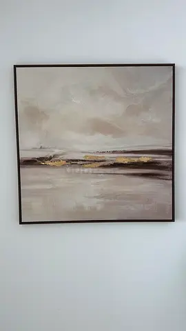Framed Abstract Landscape Painting with Gold Accents and Decor Items