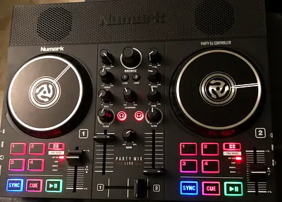 Numark PARTYMIX LIVE - DJ Controller with Built-In Light Show and Speakers, USB